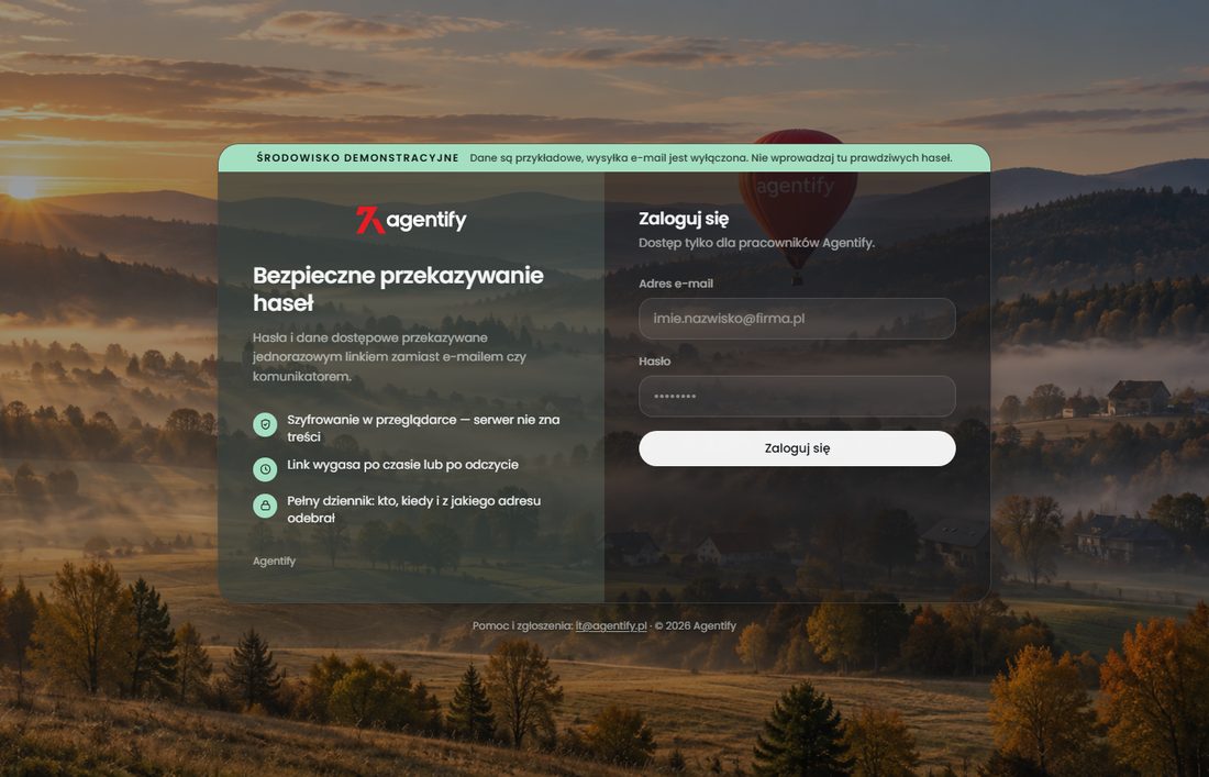 Ekran logowania AgentifyPass