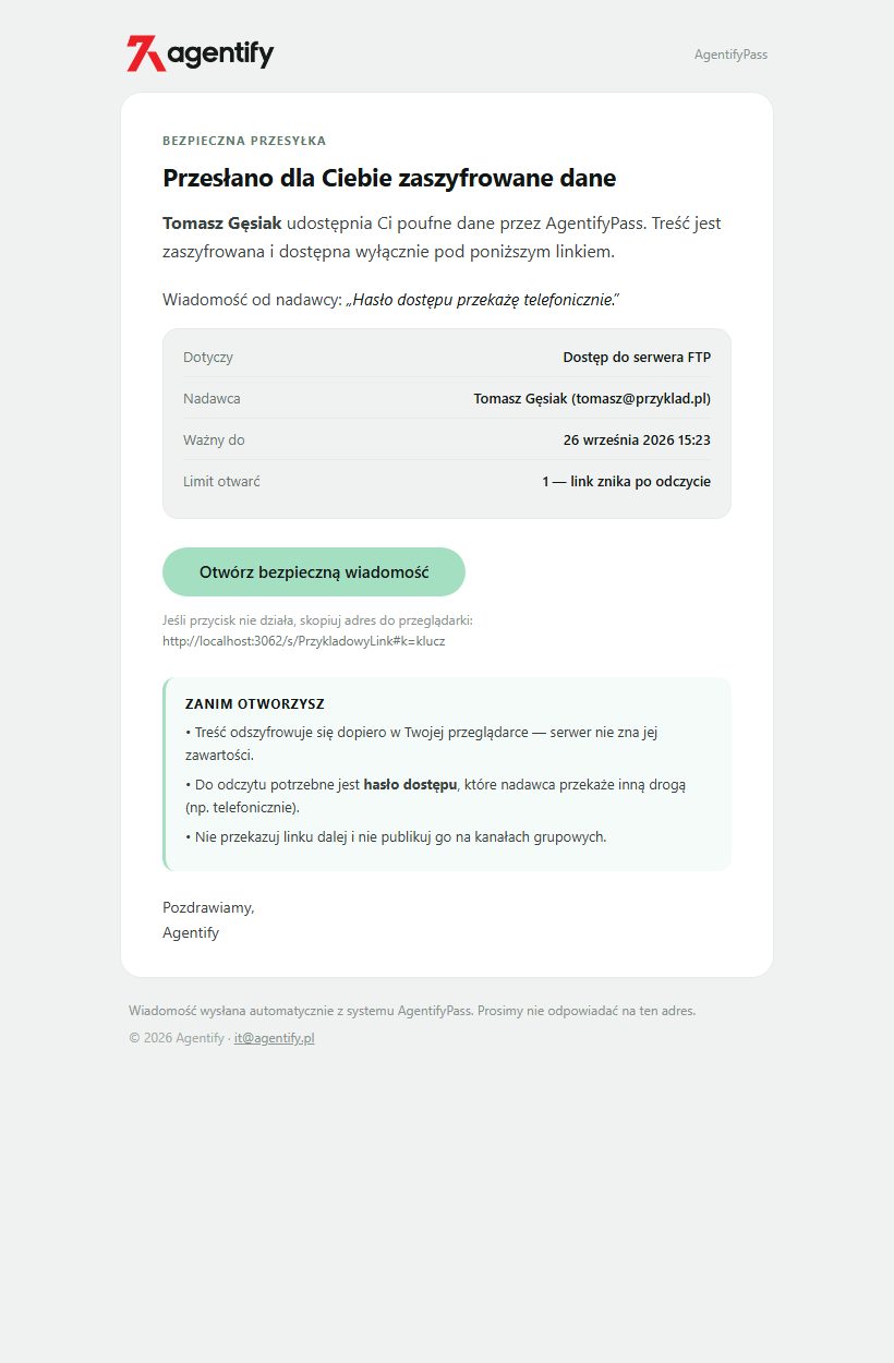 Wiadomość e-mail z linkiem