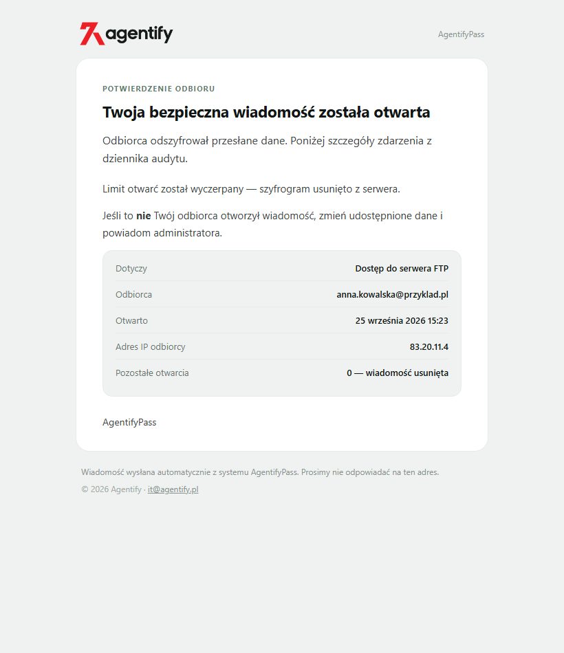 Powiadomienie o odbiorze
